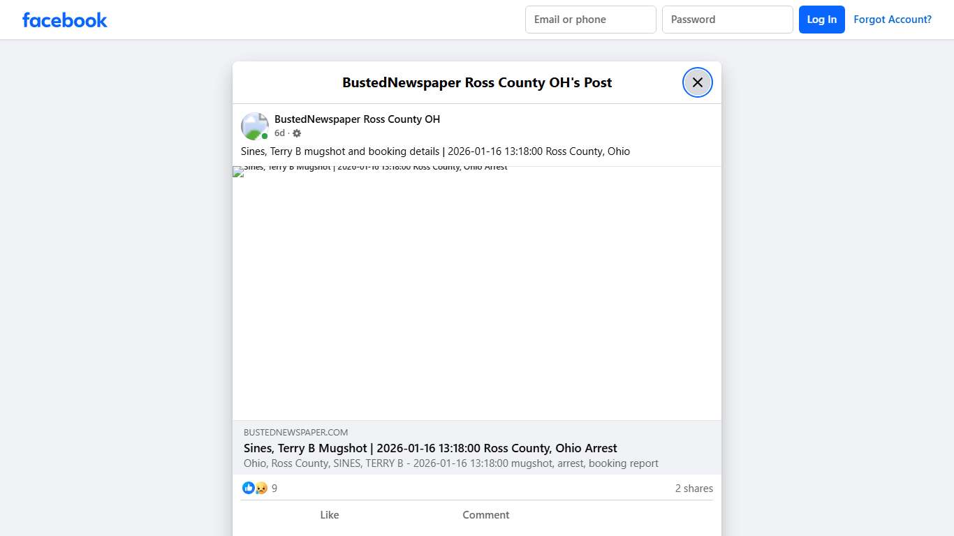 Sines, Terry B mugshot... - BustedNewspaper Ross County OH Facebook